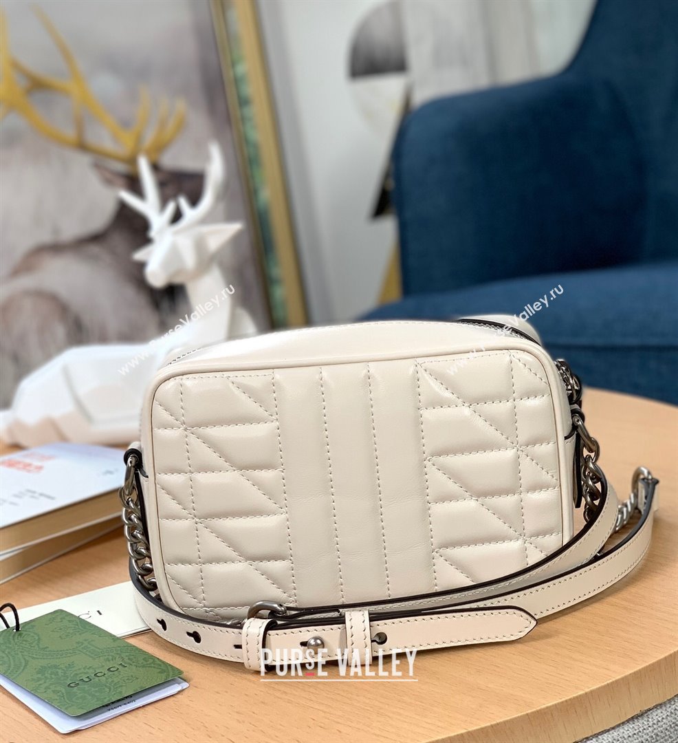 Gucci GG Marmont Geometric Leather Mini Shoulder Bag 634936 White 2021 (DLH-21101551)