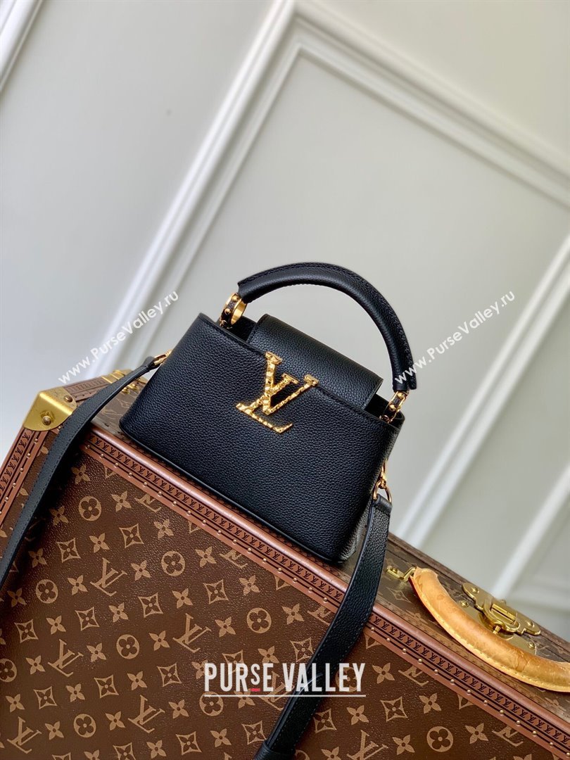 Louis Vuitton East West Capucines Mini Bag in Taurillon Leather M24666 Black 2024 (K-24090711)