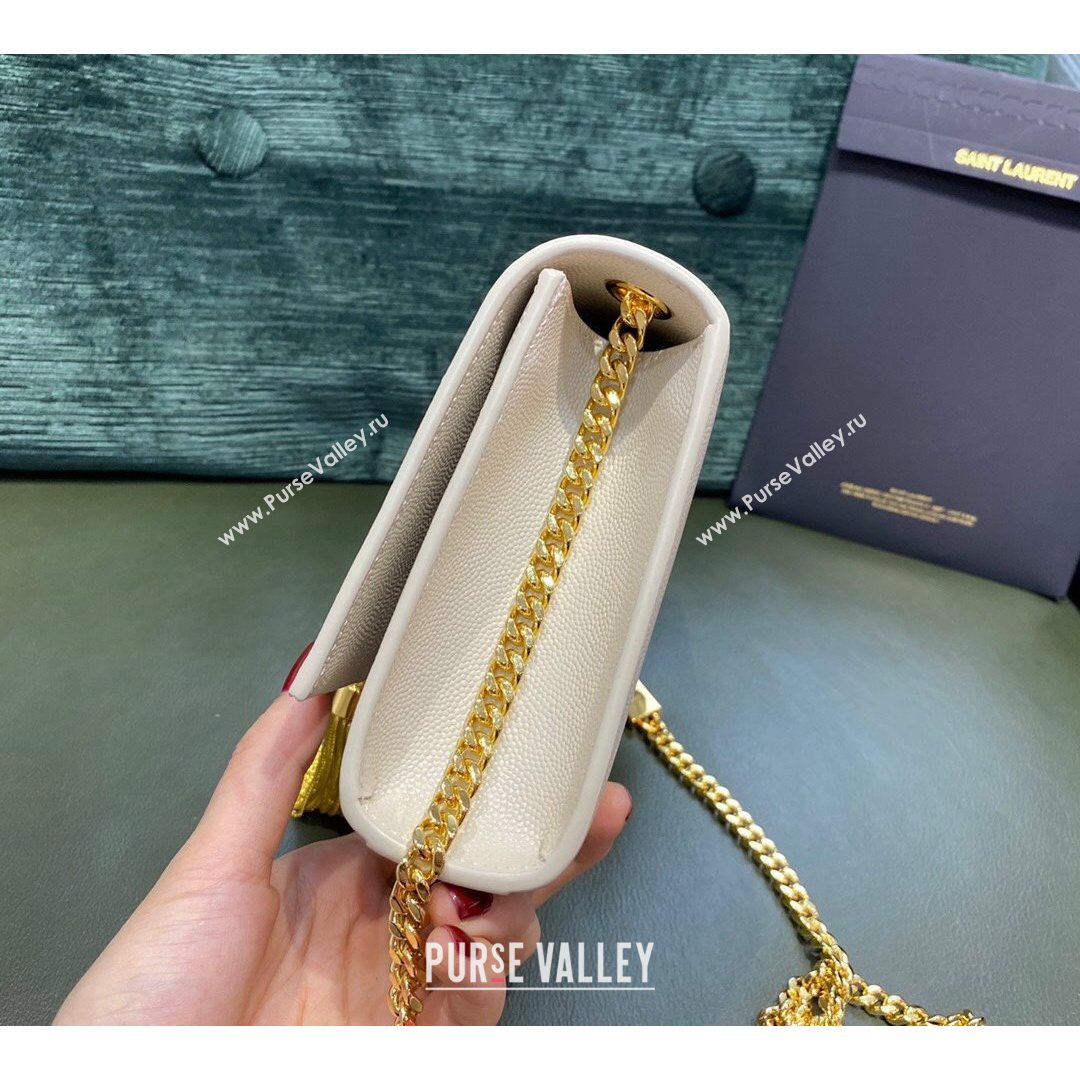 Saint Laurent Kate Small Chain and Tassel Bag in Grain Leather 474366 Off-white/Gold 2021 TOP (JUND-210823057)