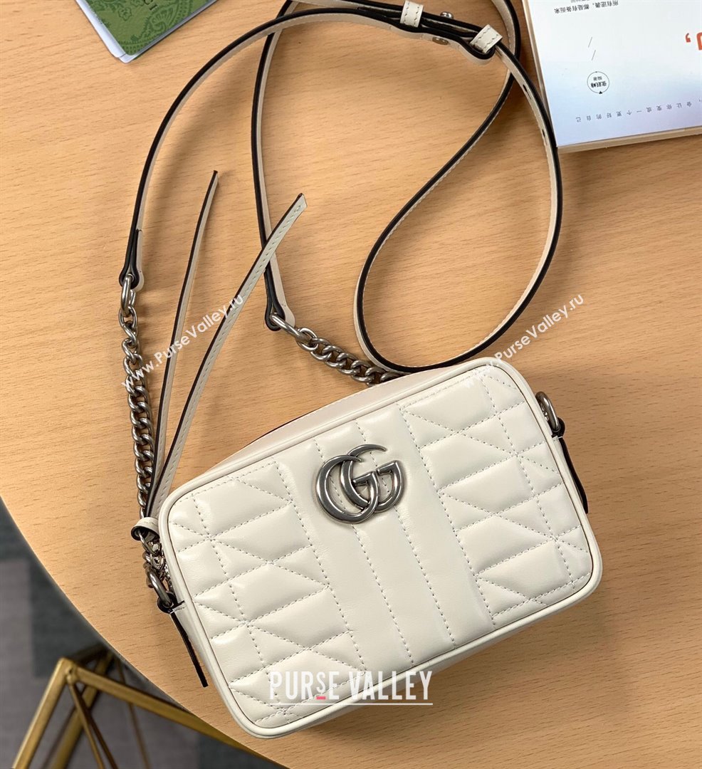 Gucci GG Marmont Geometric Leather Mini Shoulder Bag 634936 White 2021 (DLH-21101551)