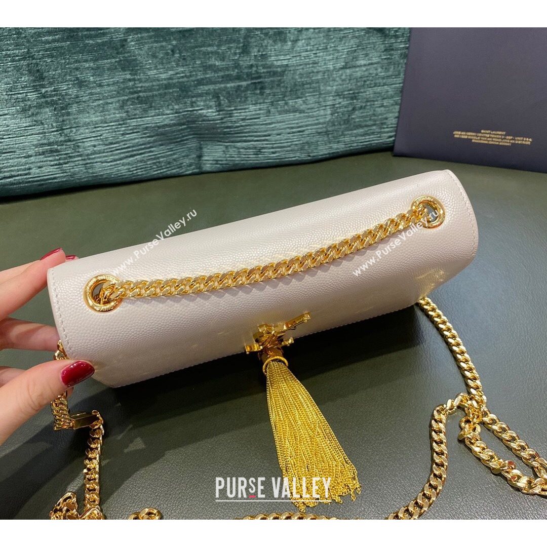 Saint Laurent Kate Small Chain and Tassel Bag in Grain Leather 474366 Off-white/Gold 2021 TOP (JUND-210823057)