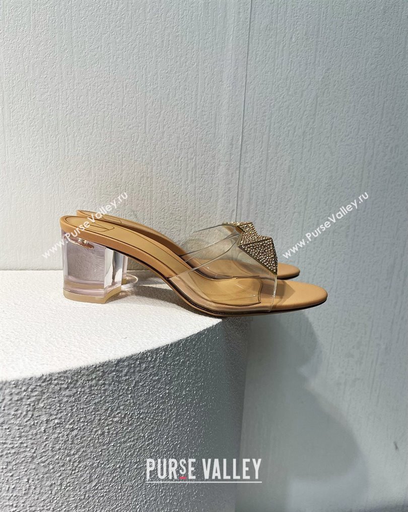 Valentino One Stud PVC Heel Slide Sandals with Crystals and Clear Heel 4.5cm Nude 2023 VT102702 (MD-231027061)