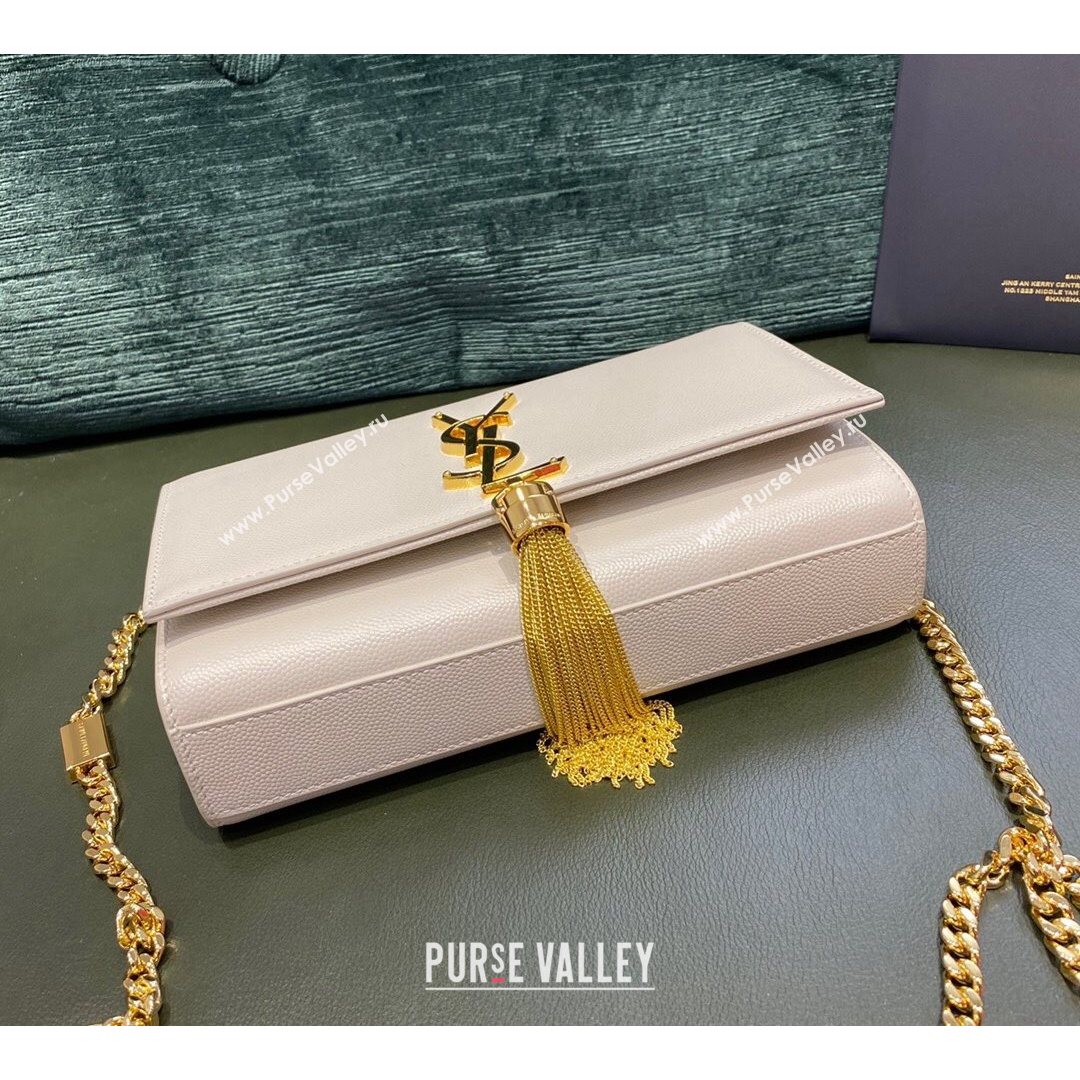 Saint Laurent Kate Small Chain and Tassel Bag in Grain Leather 474366 Off-white/Gold 2021 TOP (JUND-210823057)