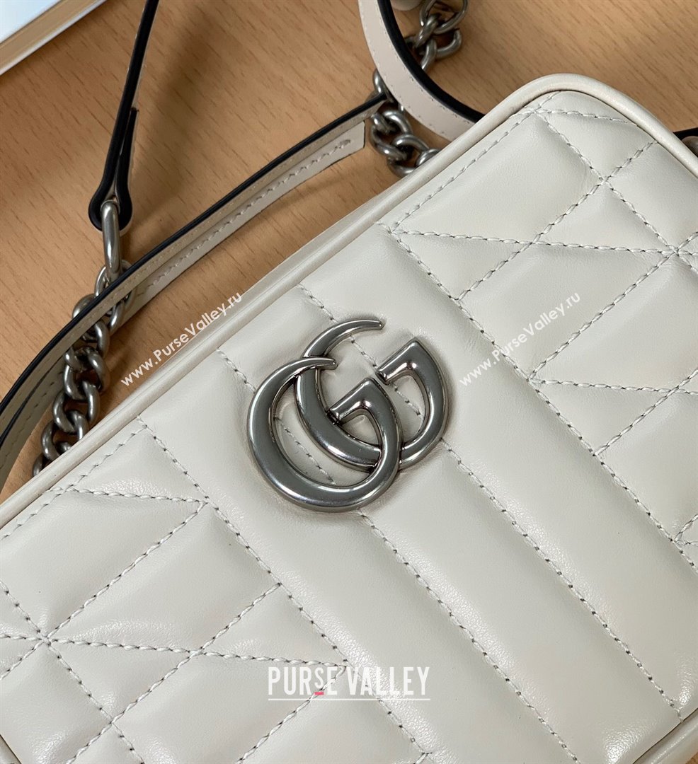 Gucci GG Marmont Geometric Leather Mini Shoulder Bag 634936 White 2021 (DLH-21101551)