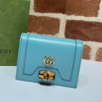 Gucci Diana Bamboo Card Case Wallet ‎658244 Pastel Blue 2021 (DLH-21090347)