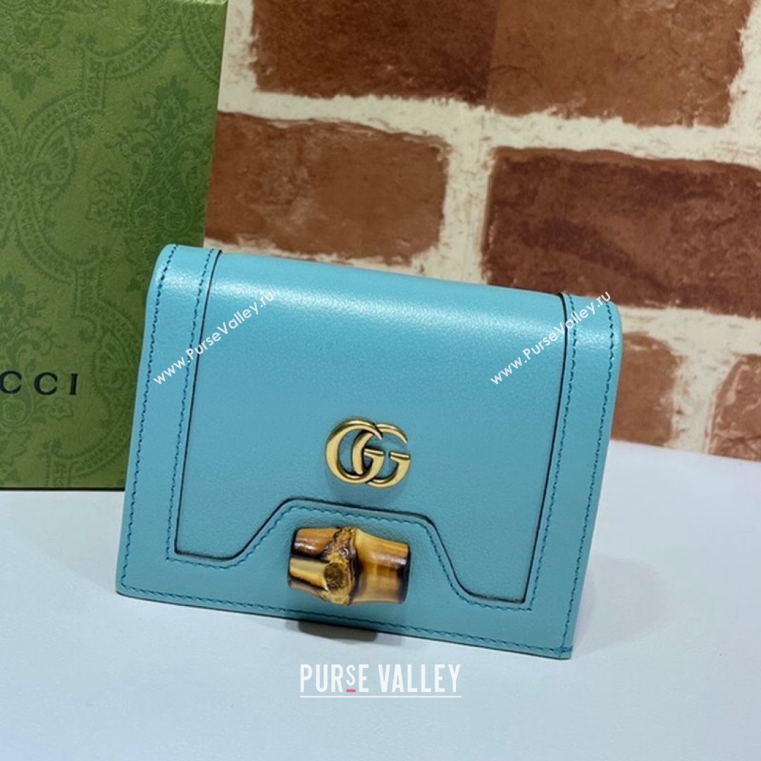 Gucci Diana Bamboo Card Case Wallet ‎658244 Pastel Blue 2021 (DLH-21090347)