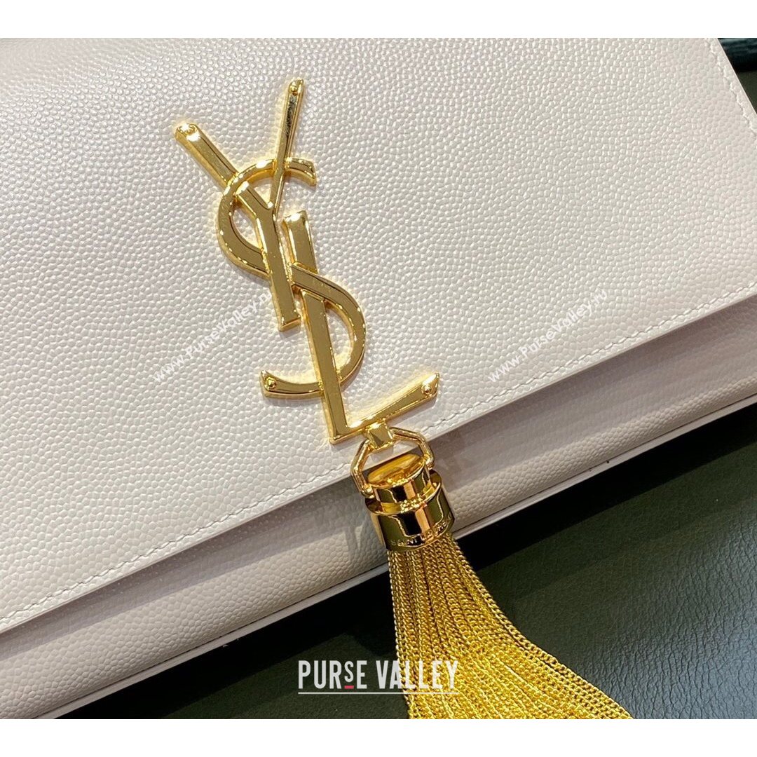 Saint Laurent Kate Small Chain and Tassel Bag in Grain Leather 474366 Off-white/Gold 2021 TOP (JUND-210823057)