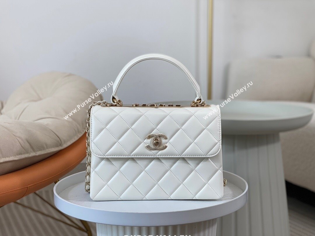 Chanel Trendy CC Quilted Lambskin Flap Bag with Top handle and Metal-Tone Band A92236 White 2024 (SM-24072220)