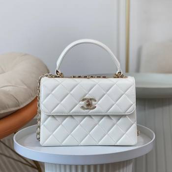 Chanel Trendy CC Quilted Lambskin Flap Bag with Top handle and Metal-Tone Band A92236 White 2024 (SM-24072220)