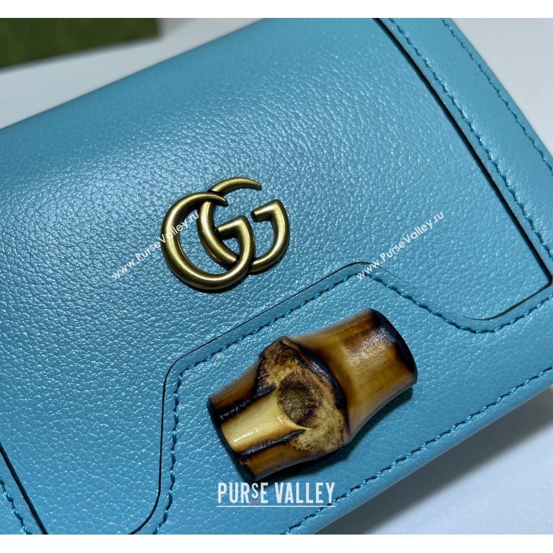 Gucci Diana Bamboo Card Case Wallet ‎658244 Pastel Blue 2021 (DLH-21090347)