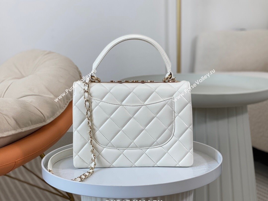 Chanel Trendy CC Quilted Lambskin Flap Bag with Top handle and Metal-Tone Band A92236 White 2024 (SM-24072220)