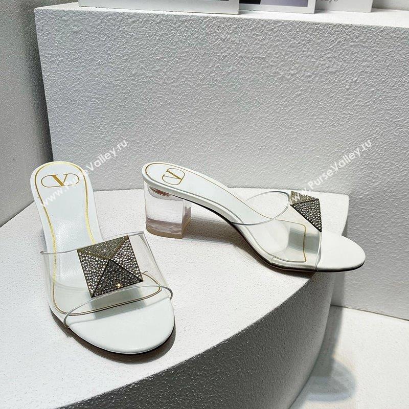 Valentino One Stud PVC Heel Slide Sandals with Crystals and Clear Heel 4.5cm White 2023 VT102702 (MD-231027062)