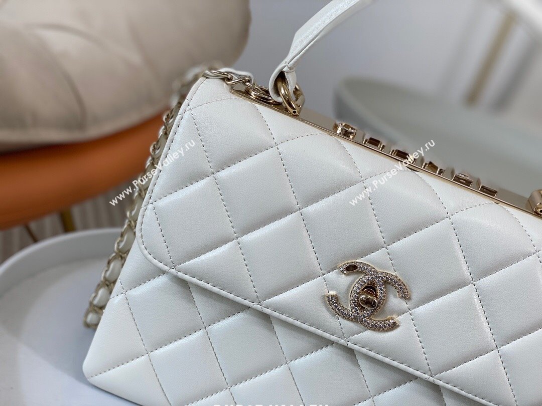 Chanel Trendy CC Quilted Lambskin Flap Bag with Top handle and Metal-Tone Band A92236 White 2024 (SM-24072220)