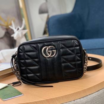 Gucci GG Marmont Geometric Leather Mini Shoulder Bag 634936 Black 2021 (DLH-21101552)