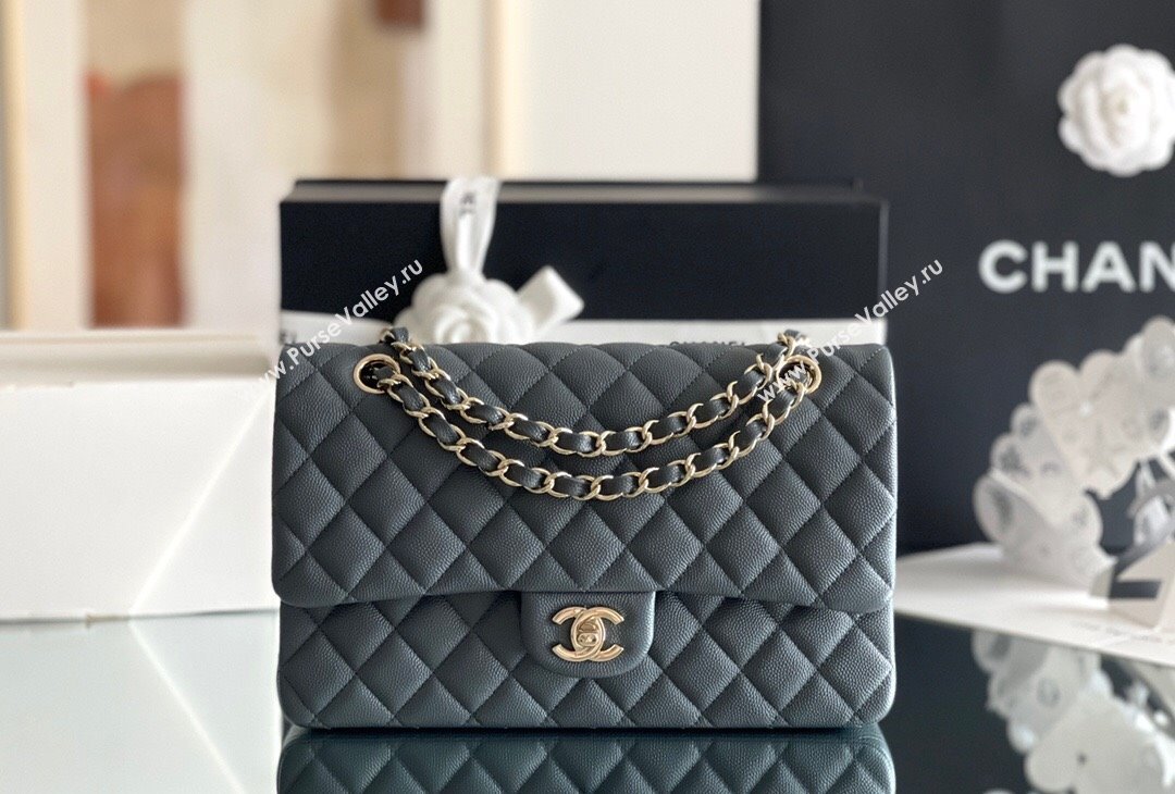 Chanel Grained Calfskin Medium Classic Flap Bag A01112 Dark Grey/Light Gold 2023 Original Quality (MHE-23121811)