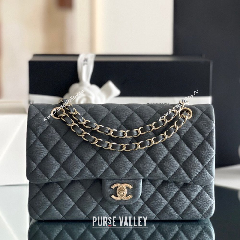 Chanel Grained Calfskin Medium Classic Flap Bag A01112 Dark Grey/Light Gold 2023 Original Quality (MHE-23121811)