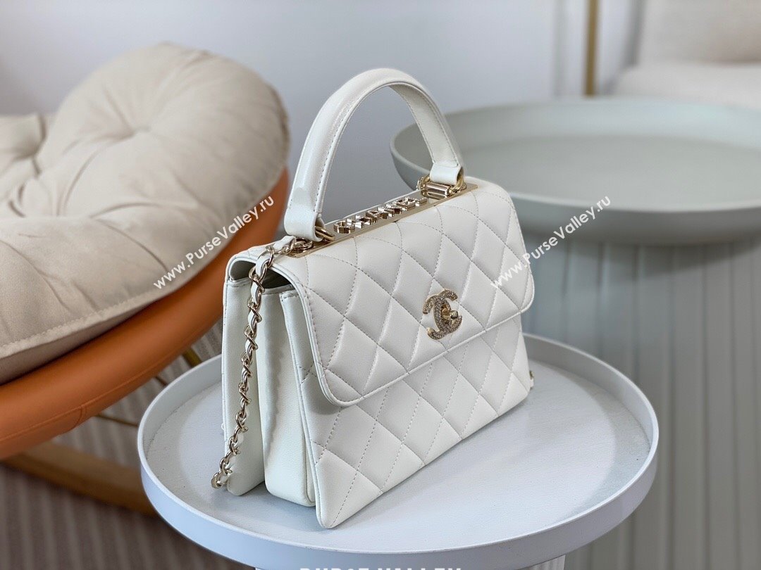 Chanel Trendy CC Quilted Lambskin Flap Bag with Top handle and Metal-Tone Band A92236 White 2024 (SM-24072220)