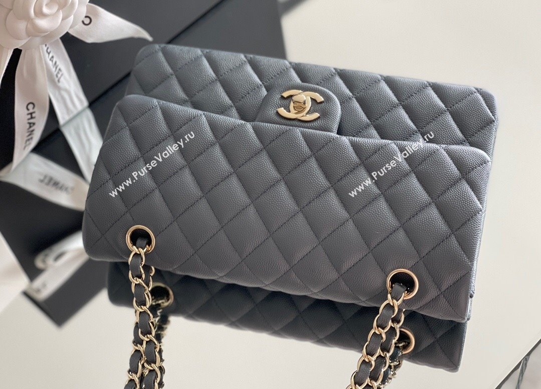 Chanel Grained Calfskin Medium Classic Flap Bag A01112 Dark Grey/Light Gold 2023 Original Quality (MHE-23121811)