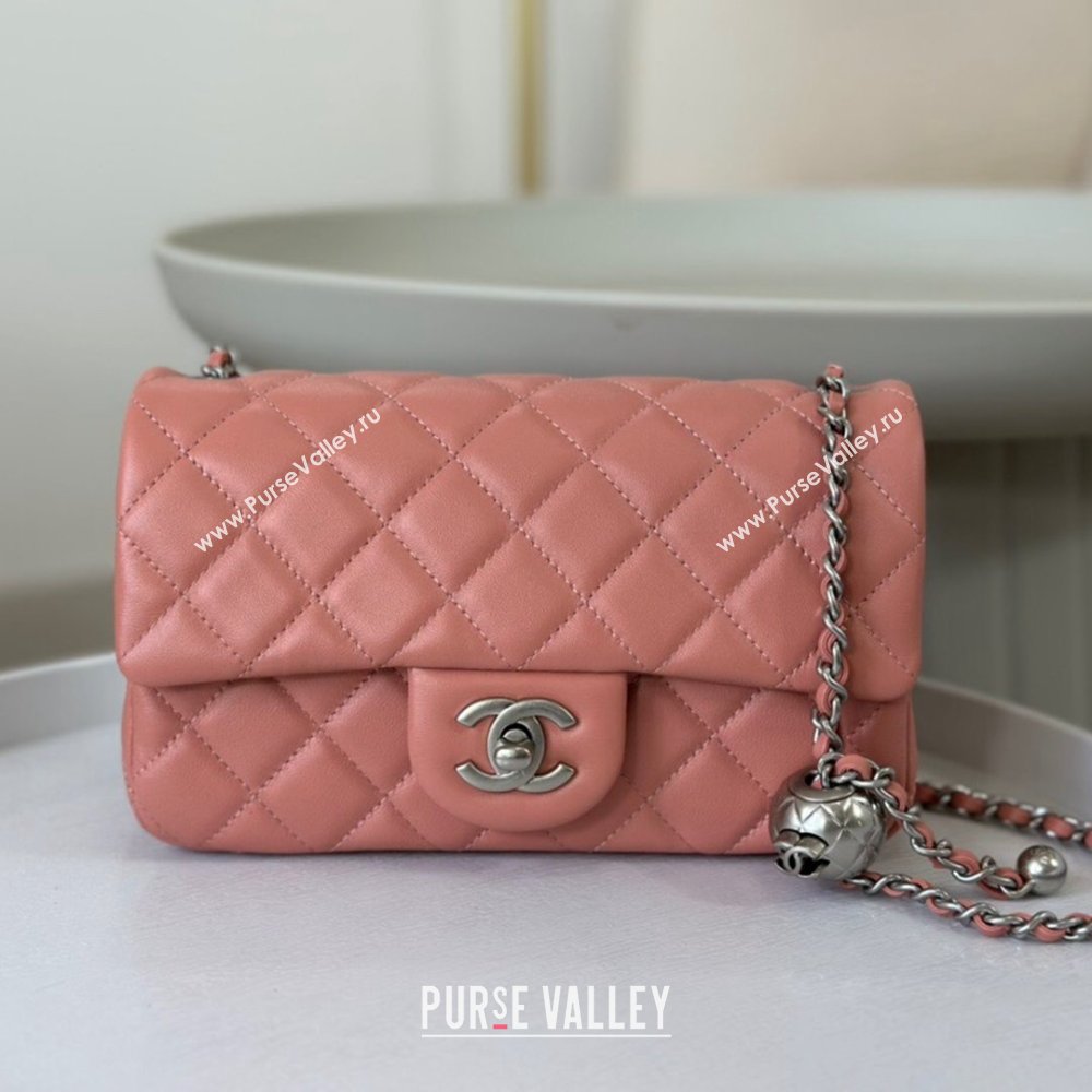 Chanel Lambskin Small Flap Bag with Entwined Ball AS1787 Pink/Silver 2024 (SM-24040211)