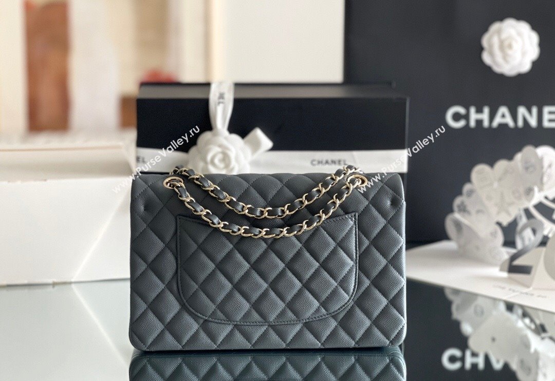 Chanel Grained Calfskin Medium Classic Flap Bag A01112 Dark Grey/Light Gold 2023 Original Quality (MHE-23121811)