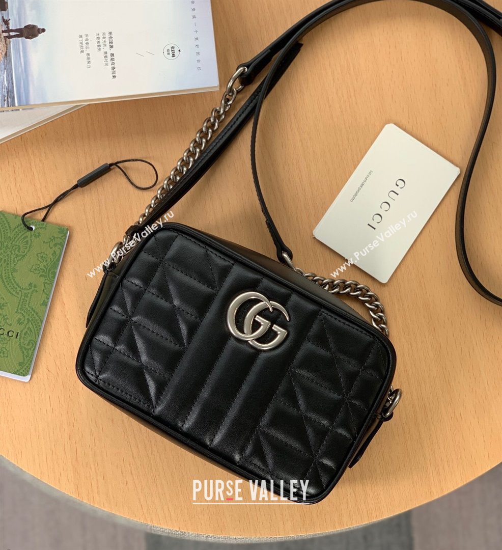 Gucci GG Marmont Geometric Leather Mini Shoulder Bag 634936 Black 2021 (DLH-21101552)