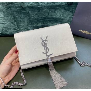 Saint Laurent Kate Small Chain and Tassel Bag in Grain Leather 474366 Off-white/Silver 2021 TOP (JUND-210823059)