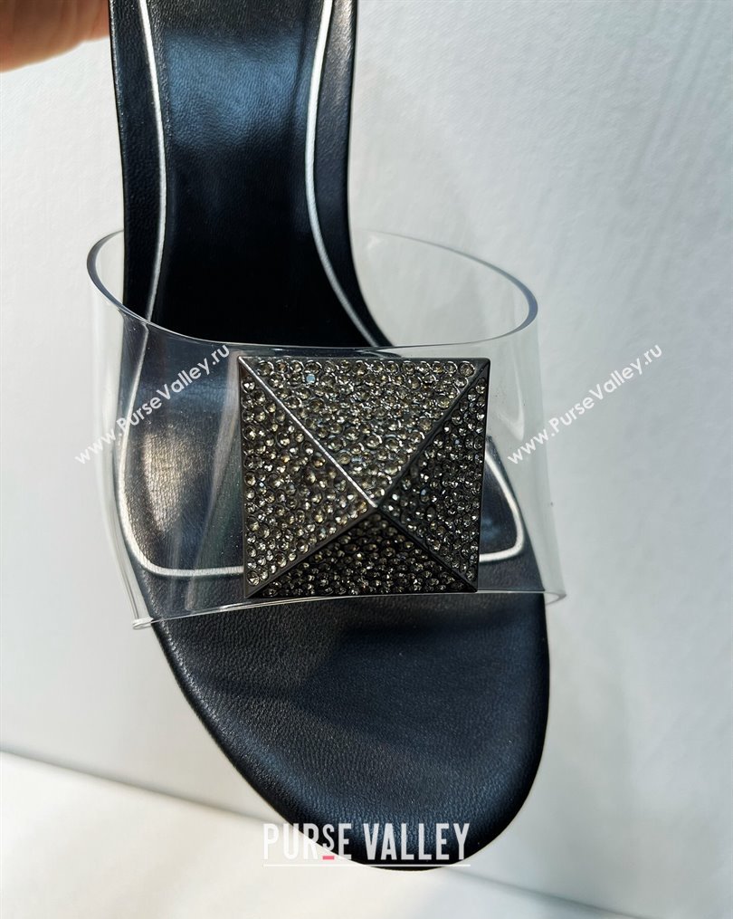 Valentino One Stud PVC Heel Slide Sandals with Crystals and Clear Heel 4.5cm Black 2023 VT102702 (MD-231027063)