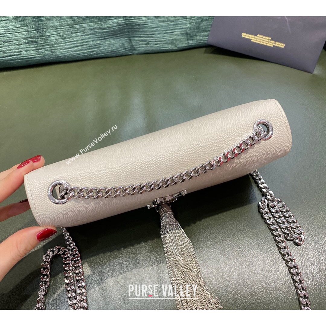 Saint Laurent Kate Small Chain and Tassel Bag in Grain Leather 474366 Off-white/Silver 2021 TOP (JUND-210823059)