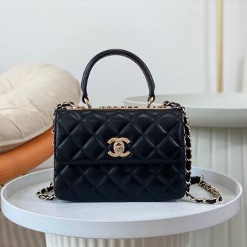 Chanel Trendy CC Quilted Lambskin Mini Flap Bag with Top handle and Metal-Tone Band AS4654 Black 2024 (SM-24072221)