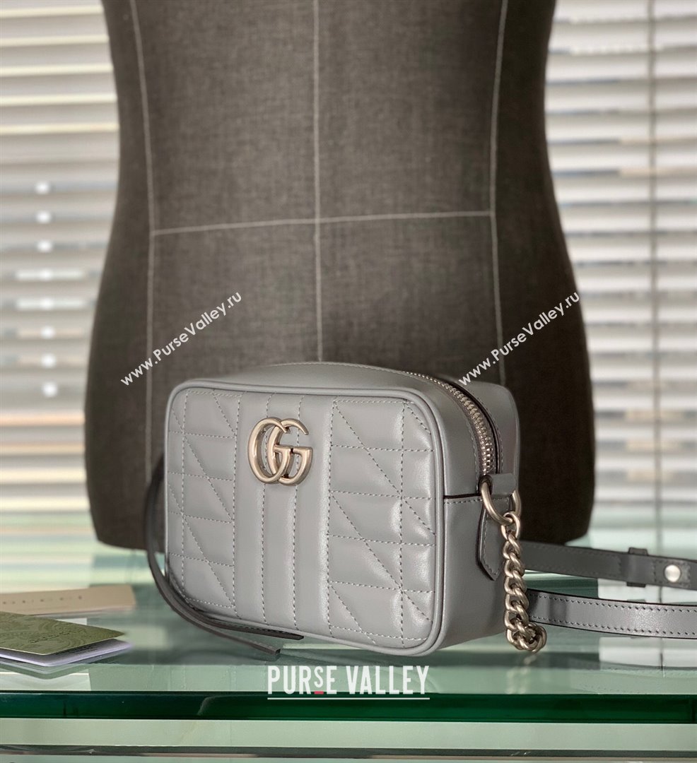 Gucci GG Marmont Geometric Leather Mini Shoulder Bag 634936 Dark Grey 2021 (DLH-21101550)