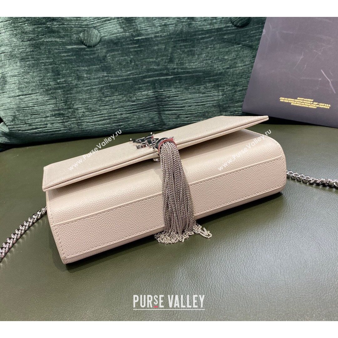 Saint Laurent Kate Small Chain and Tassel Bag in Grain Leather 474366 Off-white/Silver 2021 TOP (JUND-210823059)