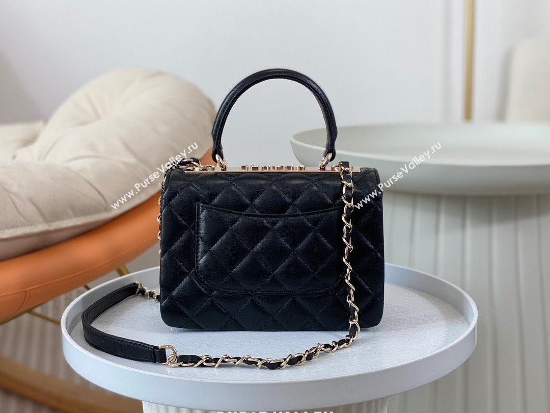 Chanel Trendy CC Quilted Lambskin Mini Flap Bag with Top handle and Metal-Tone Band AS4654 Black 2024 (SM-24072221)