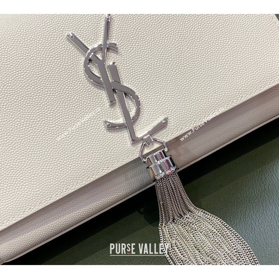 Saint Laurent Kate Small Chain and Tassel Bag in Grain Leather 474366 Off-white/Silver 2021 TOP (JUND-210823059)