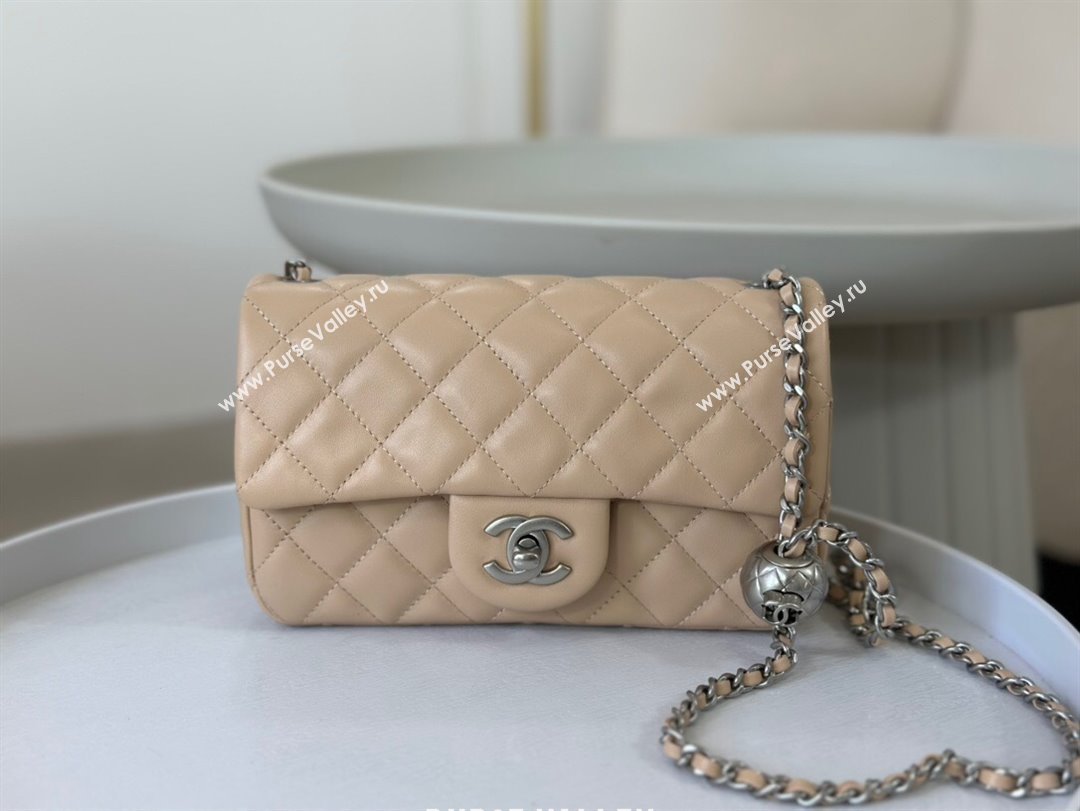 Chanel Lambskin Small Flap Bag with Entwined Ball AS1787 Apricot/Silver 2024 (SM-24040210)