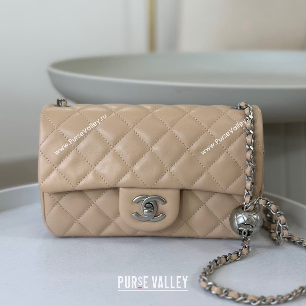 Chanel Lambskin Small Flap Bag with Entwined Ball AS1787 Apricot/Silver 2024 (SM-24040210)