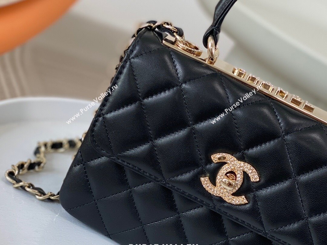 Chanel Trendy CC Quilted Lambskin Mini Flap Bag with Top handle and Metal-Tone Band AS4654 Black 2024 (SM-24072221)