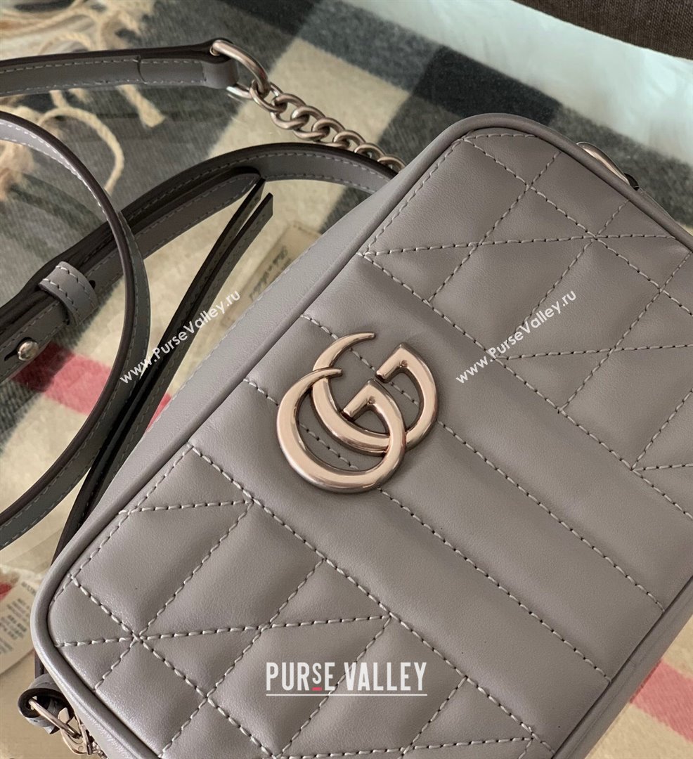 Gucci GG Marmont Geometric Leather Mini Shoulder Bag 634936 Dark Grey 2021 (DLH-21101550)