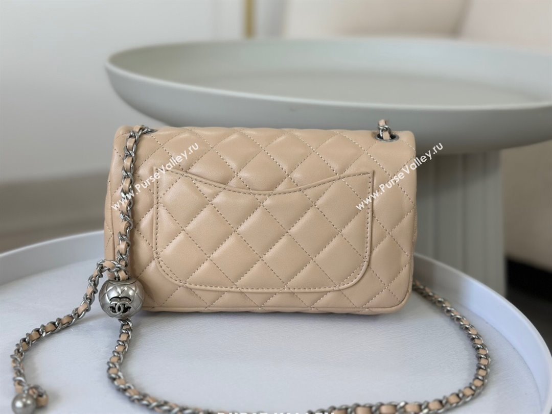 Chanel Lambskin Small Flap Bag with Entwined Ball AS1787 Apricot/Silver 2024 (SM-24040210)