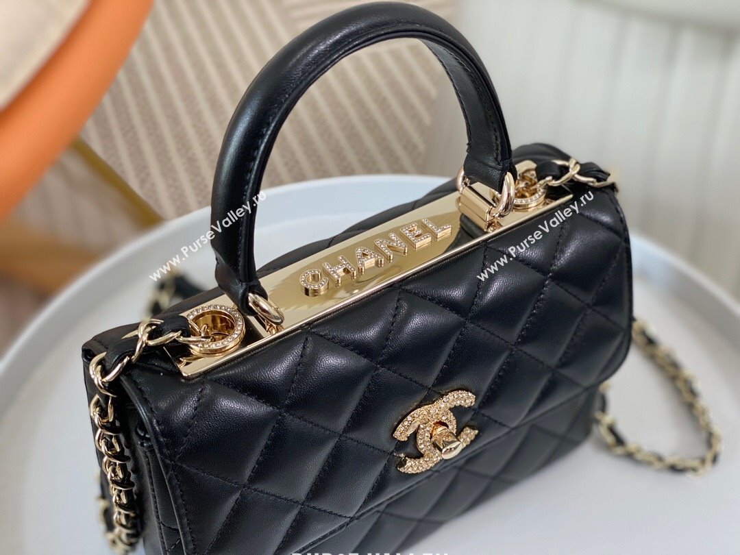 Chanel Trendy CC Quilted Lambskin Mini Flap Bag with Top handle and Metal-Tone Band AS4654 Black 2024 (SM-24072221)