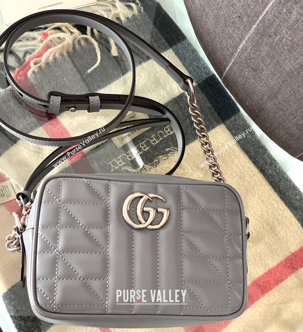Gucci GG Marmont Geometric Leather Mini Shoulder Bag 634936 Dark Grey 2021 (DLH-21101550)