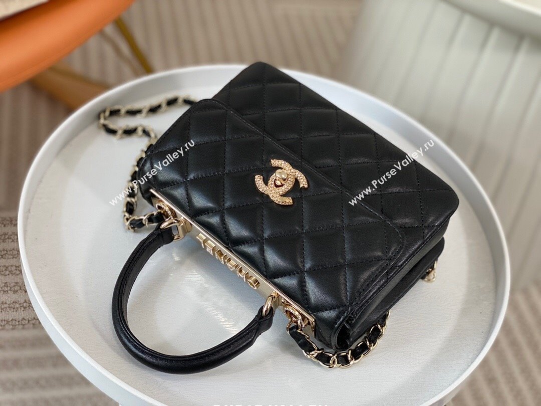 Chanel Trendy CC Quilted Lambskin Mini Flap Bag with Top handle and Metal-Tone Band AS4654 Black 2024 (SM-24072221)