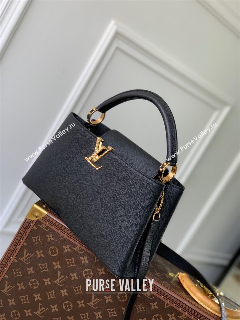 Louis Vuitton East West Capucines MM Bag in Taurillon Leather M24666 Black 2024 (K-24090713)