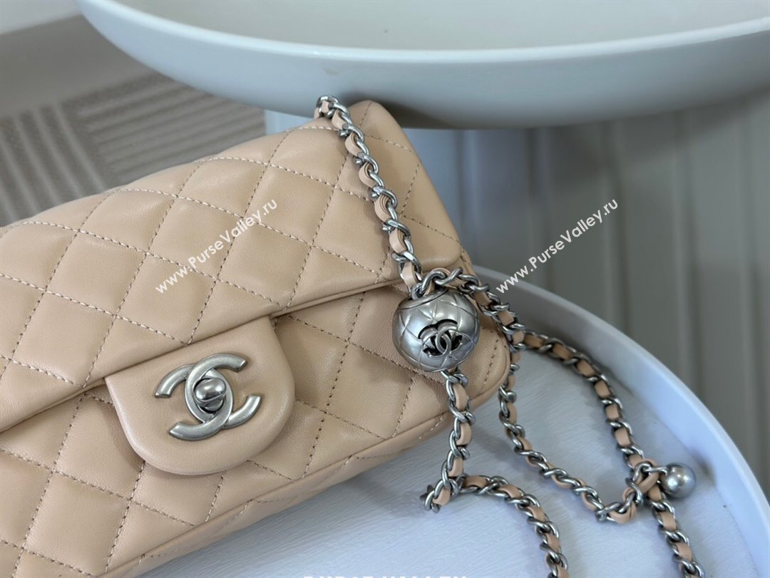 Chanel Lambskin Small Flap Bag with Entwined Ball AS1787 Apricot/Silver 2024 (SM-24040210)