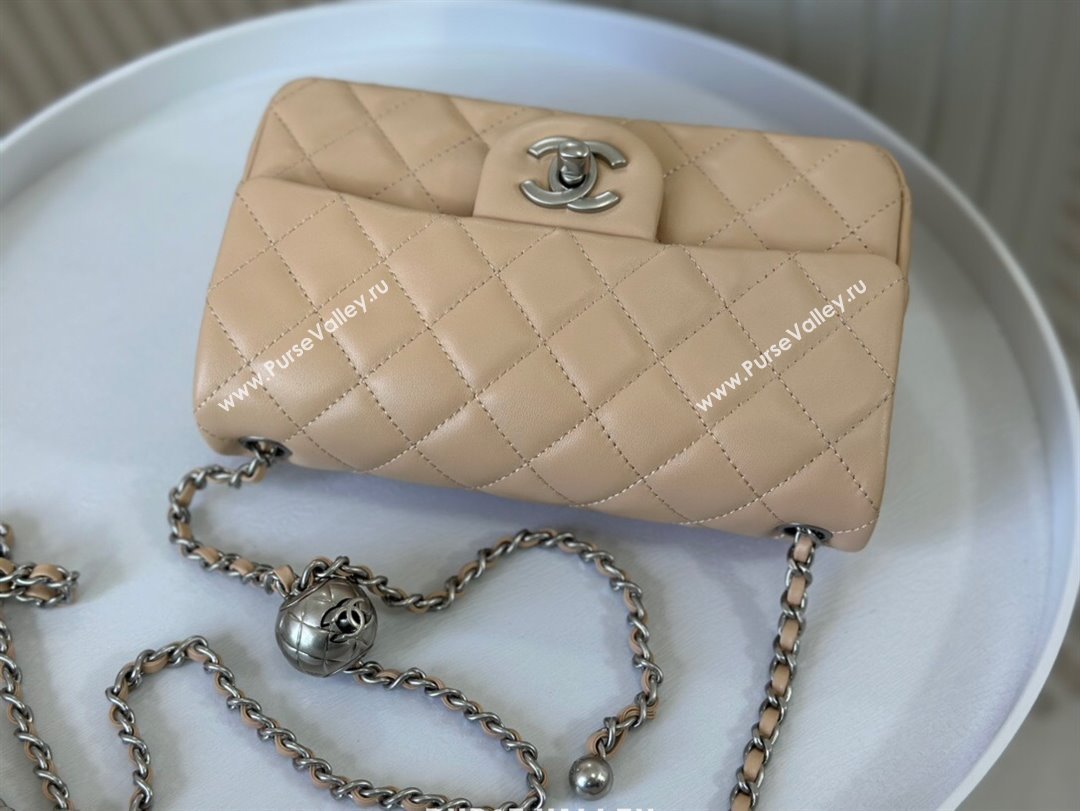 Chanel Lambskin Small Flap Bag with Entwined Ball AS1787 Apricot/Silver 2024 (SM-24040210)