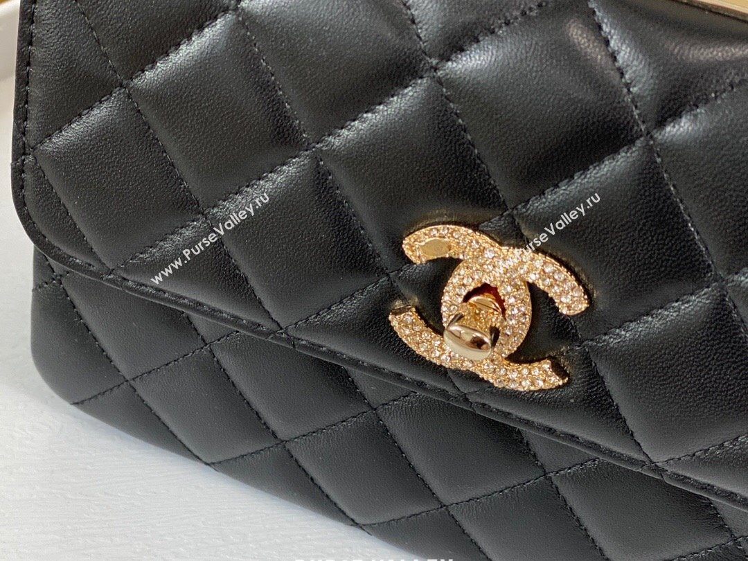 Chanel Trendy CC Quilted Lambskin Mini Flap Bag with Top handle and Metal-Tone Band AS4654 Black 2024 (SM-24072221)