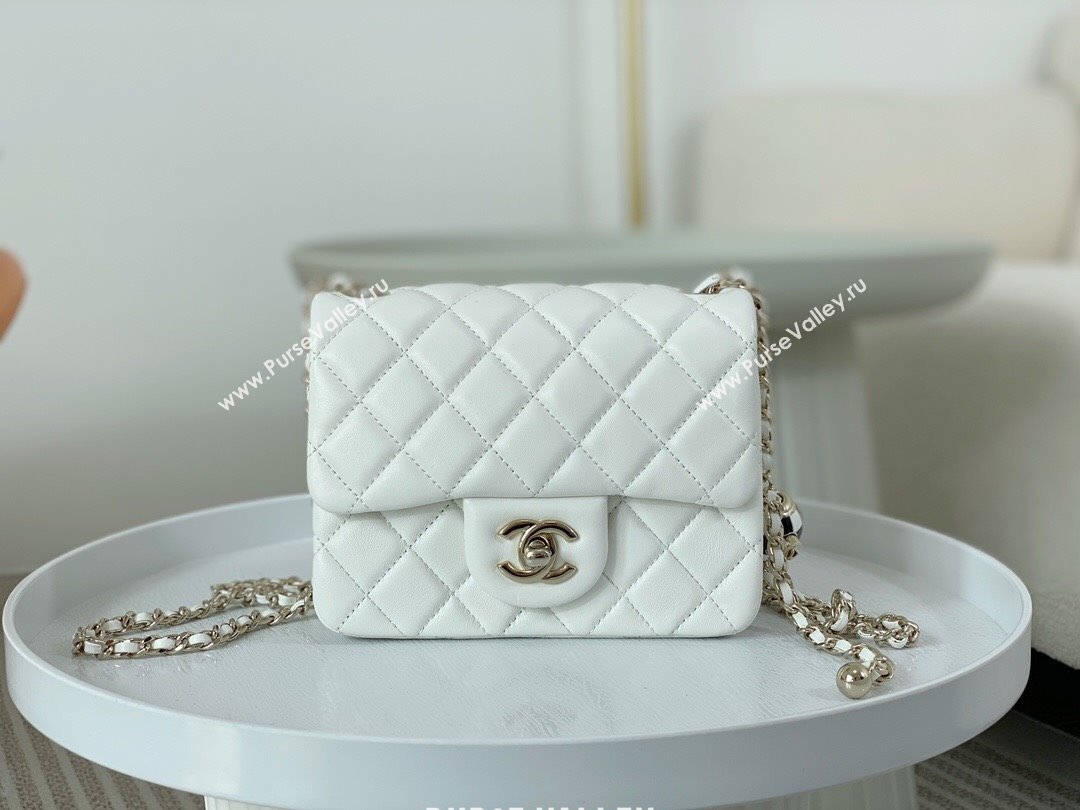 Chanel Lambskin Mini Flap Bag with Soccer Ball AS1786 White/Gold 2024 (SM-24040212)