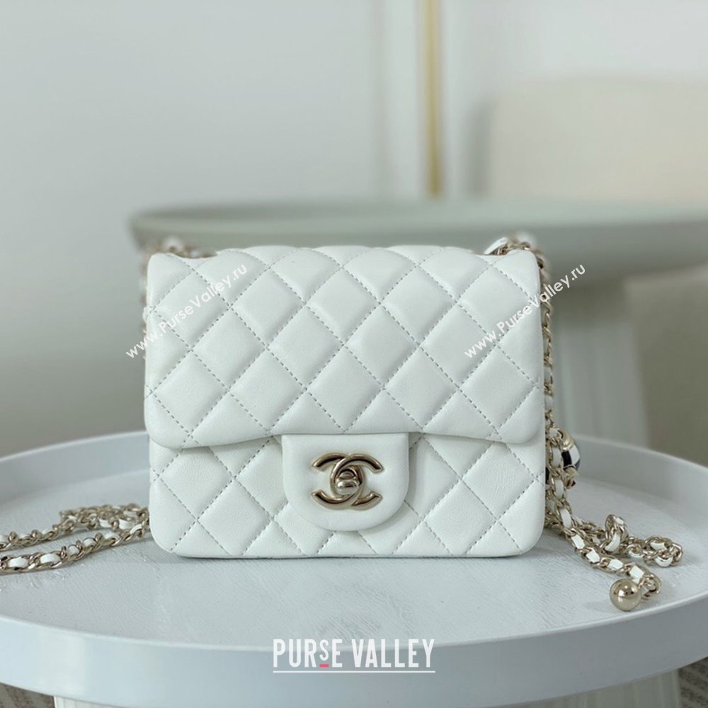 Chanel Lambskin Mini Flap Bag with Soccer Ball AS1786 White/Gold 2024 (SM-24040212)