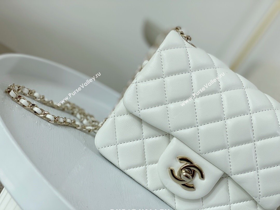 Chanel Lambskin Mini Flap Bag with Soccer Ball AS1786 White/Gold 2024 (SM-24040212)