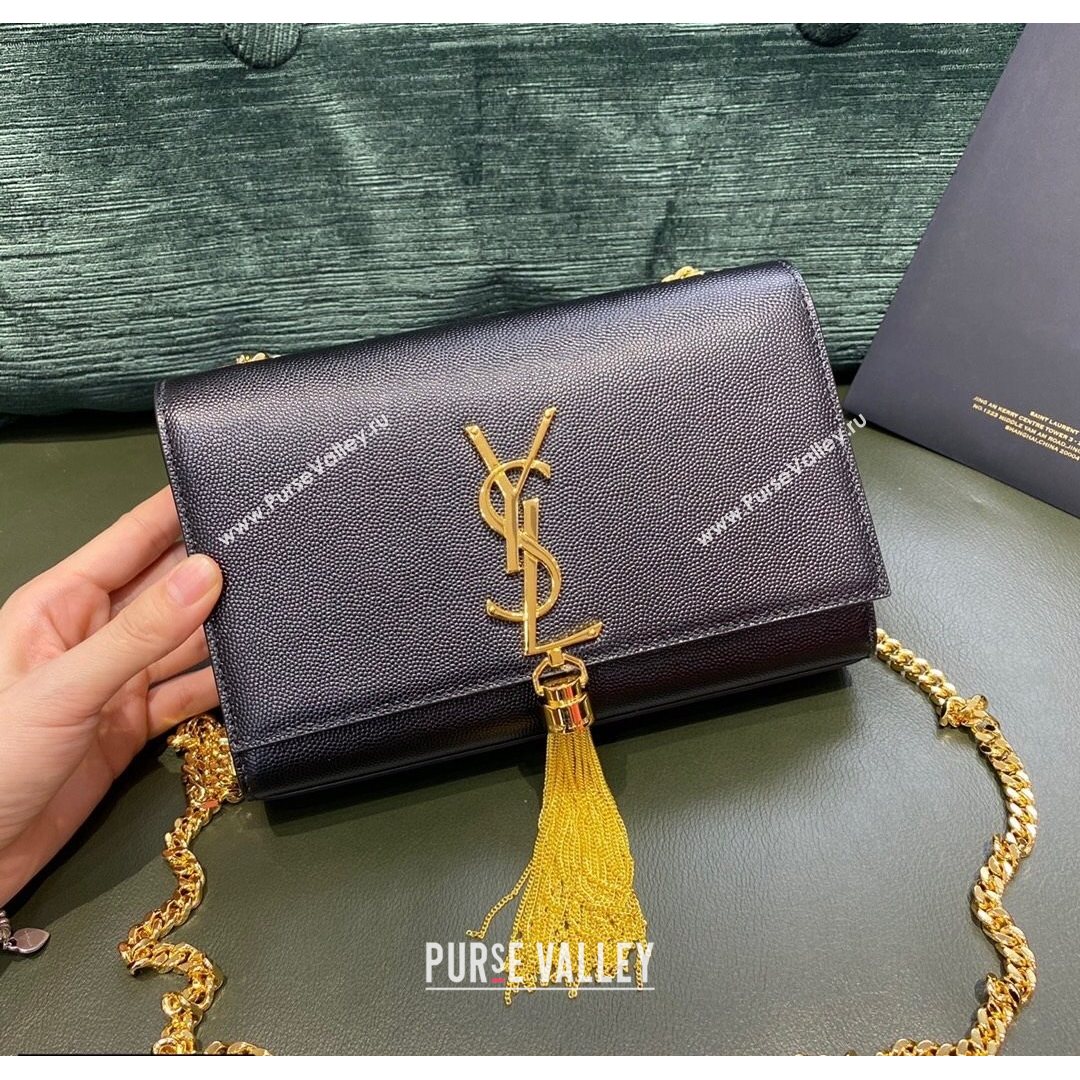 Saint Laurent Kate Small Chain and Tassel Bag in Grain Leather 474366 Black/Gold 2021 TOP (JUND-210823060)