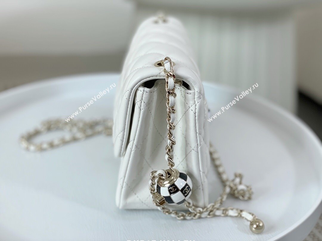 Chanel Lambskin Mini Flap Bag with Soccer Ball AS1786 White/Gold 2024 (SM-24040212)